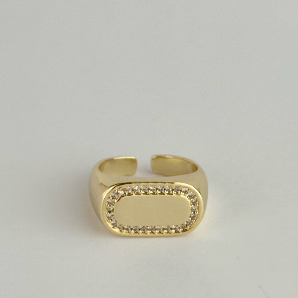 Silver square signet ring photographed for a marketplace product listing